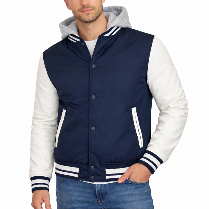 Men's Hooded Varsity Jacket w/ Detachable Hood